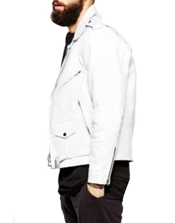 HugMe.fashion Leather Jacket With Coat Collar in White Color JK106